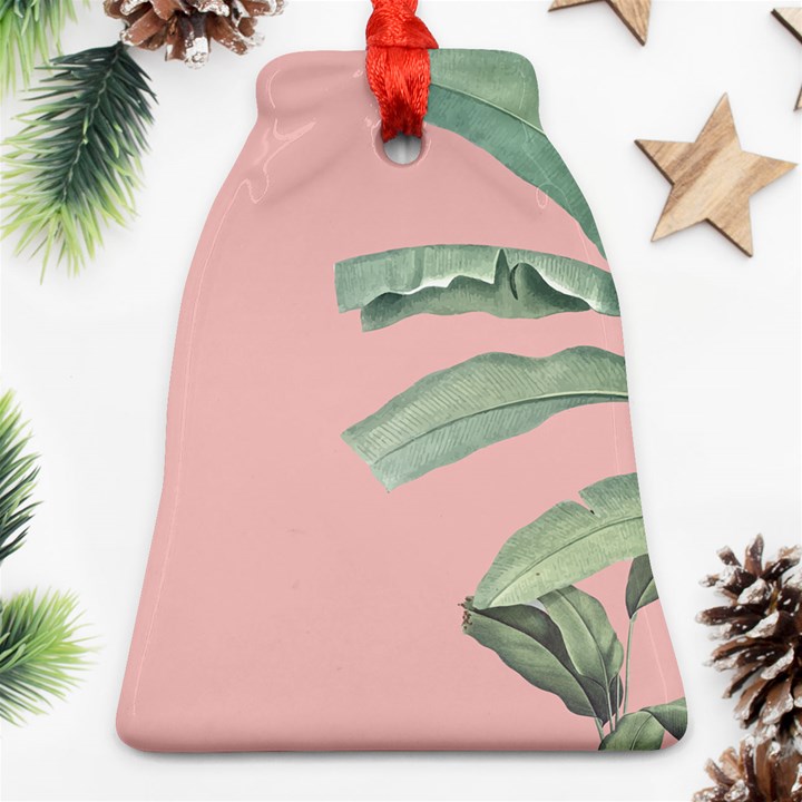 Banana leaf on pink Bell Ornament (Two Sides)