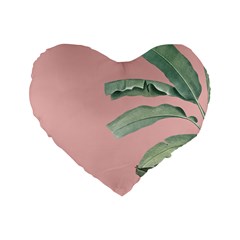 Banana Leaf On Pink Standard 16  Premium Flano Heart Shape Cushions by goljakoff