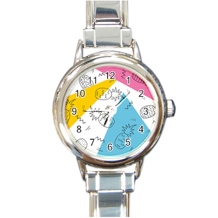 Pineapples pop art Round Italian Charm Watch