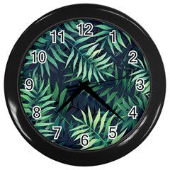 Green Leaves Wall Clock (black) by goljakoff