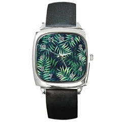 Green Leaves Square Metal Watch by goljakoff