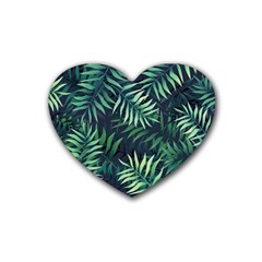 Green Leaves Rubber Coaster (heart)  by goljakoff