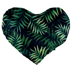 Green Leaves Large 19  Premium Heart Shape Cushions by goljakoff