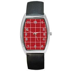 Red Buffalo Plaid Barrel Style Metal Watch by goljakoff