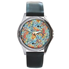 Flowers And Butterfly Round Metal Watch by goljakoff