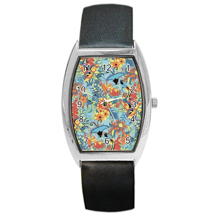 Flowers and butterfly Barrel Style Metal Watch