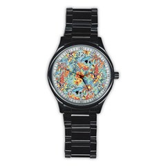 Flowers And Butterfly Stainless Steel Round Watch by goljakoff