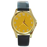 Yellow knitted pattern Round Gold Metal Watch Front