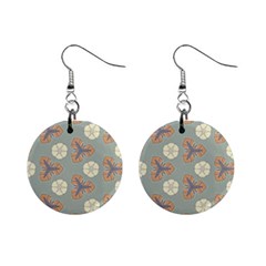 Flowers Leaves  Floristic Pattern Mini Button Earrings by SychEva