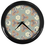 Flowers leaves. floristic pattern Wall Clock (Black) Front