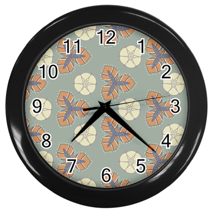 Flowers leaves. floristic pattern Wall Clock (Black)