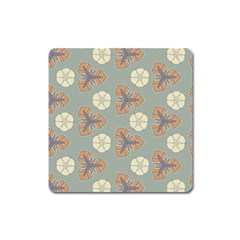 Flowers Leaves  Floristic Pattern Square Magnet by SychEva