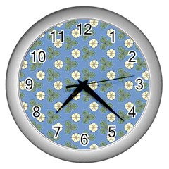 Flowers Leaves  Floristic Pattern Wall Clock (silver) by SychEva