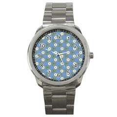 Flowers Leaves  Floristic Pattern Sport Metal Watch by SychEva