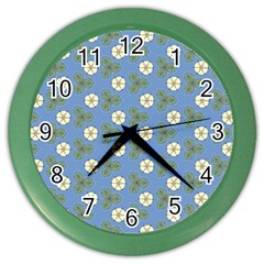 Flowers Leaves  Floristic Pattern Color Wall Clock by SychEva