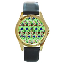 Rose Lotus Round Gold Metal Watch by Sparkle