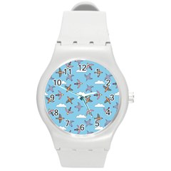 Birds In The Sky Round Plastic Sport Watch (m) by SychEva