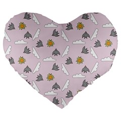 Birds In The Sky  Large 19  Premium Flano Heart Shape Cushions by SychEva