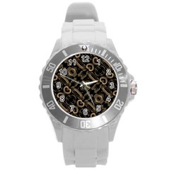 Modern Intricate Print Pattern Round Plastic Sport Watch (l) by dflcprintsclothing