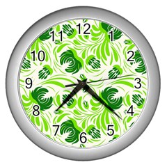 Green Leaves Wall Clock (silver) by Eskimos