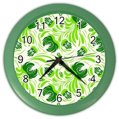 Green Leaves Color Wall Clock by Eskimos