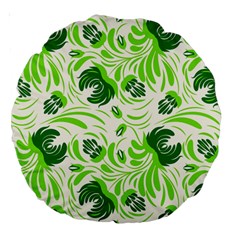 Green Leaves Large 18  Premium Round Cushions by Eskimos