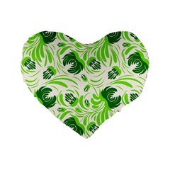 Green Leaves Standard 16  Premium Flano Heart Shape Cushions by Eskimos