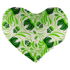 Green Leaves Large 19  Premium Flano Heart Shape Cushions by Eskimos