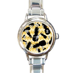 Ananas Chevrons Noir/jaune Round Italian Charm Watch by kcreatif