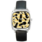 Ananas Chevrons Noir/Jaune Square Metal Watch Front