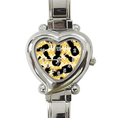 Ananas Chevrons Noir/jaune Heart Italian Charm Watch by kcreatif