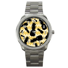 Ananas Chevrons Noir/jaune Sport Metal Watch by kcreatif