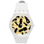 Ananas Chevrons Noir/Jaune Round Plastic Sport Watch (M) Front