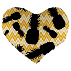 Ananas Chevrons Noir/jaune Large 19  Premium Heart Shape Cushions by kcreatif