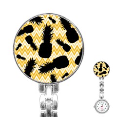 Ananas Chevrons Noir/jaune Stainless Steel Nurses Watch by kcreatif