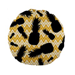 Ananas Chevrons Noir/jaune Standard 15  Premium Flano Round Cushions by kcreatif