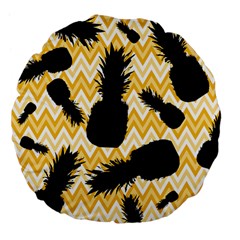 Ananas Chevrons Noir/jaune Large 18  Premium Flano Round Cushions by kcreatif