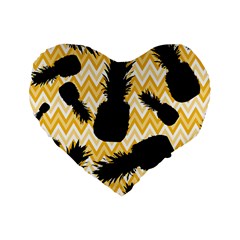 Ananas Chevrons Noir/jaune Standard 16  Premium Flano Heart Shape Cushions by kcreatif