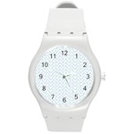 Chevrons Bleu clair/Blanc Round Plastic Sport Watch (M) Front