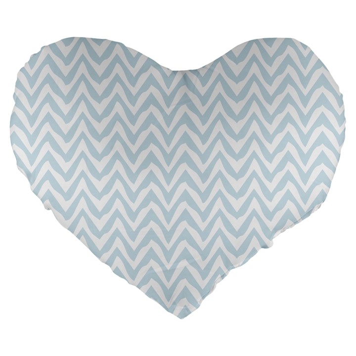 Chevrons Bleu clair/Blanc Large 19  Premium Flano Heart Shape Cushions