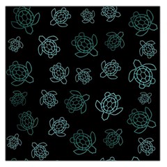 Blue Turtles On Black Large Satin Scarf (square)