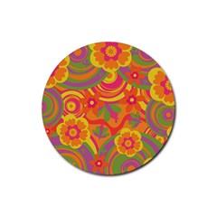 Geometric Floral Pattern Rubber Coaster (round)  by designsbymallika