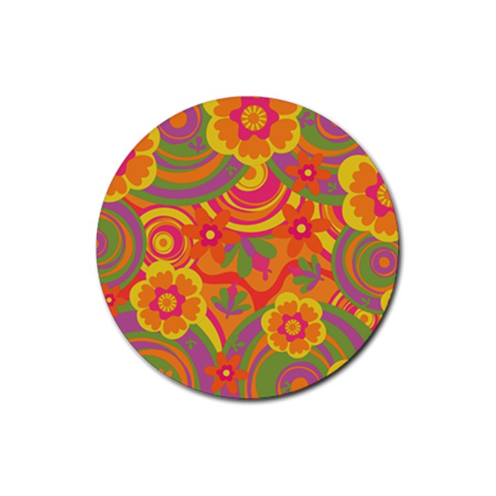 Geometric Floral Pattern Rubber Coaster (Round) 