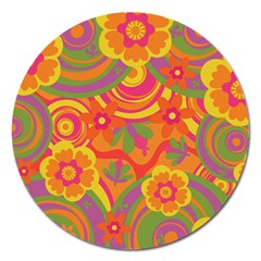 Geometric Floral Pattern Magnet 5  (round) by designsbymallika