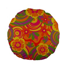 Geometric Floral Pattern Standard 15  Premium Round Cushions by designsbymallika