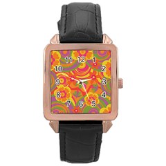 Geometric Floral Pattern Rose Gold Leather Watch  by designsbymallika