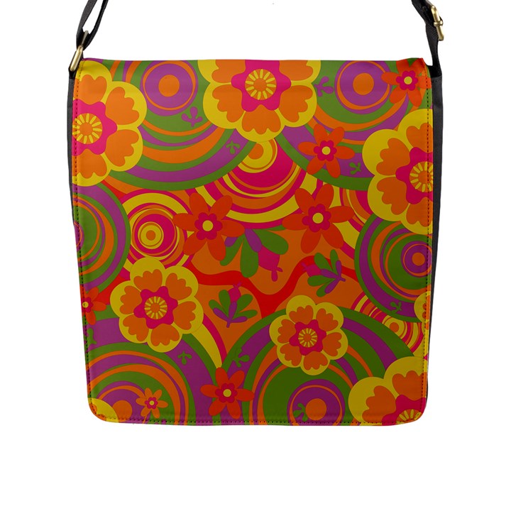 Geometric Floral Pattern Flap Closure Messenger Bag (L)