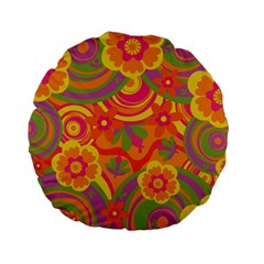 Geometric Floral Pattern Standard 15  Premium Flano Round Cushions by designsbymallika