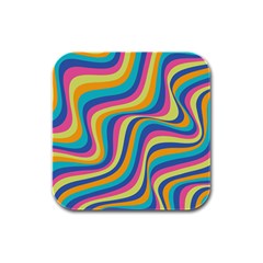 Psychedelic Groocy Pattern Rubber Square Coaster (4 Pack)  by designsbymallika