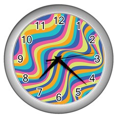 Psychedelic Groocy Pattern Wall Clock (silver) by designsbymallika